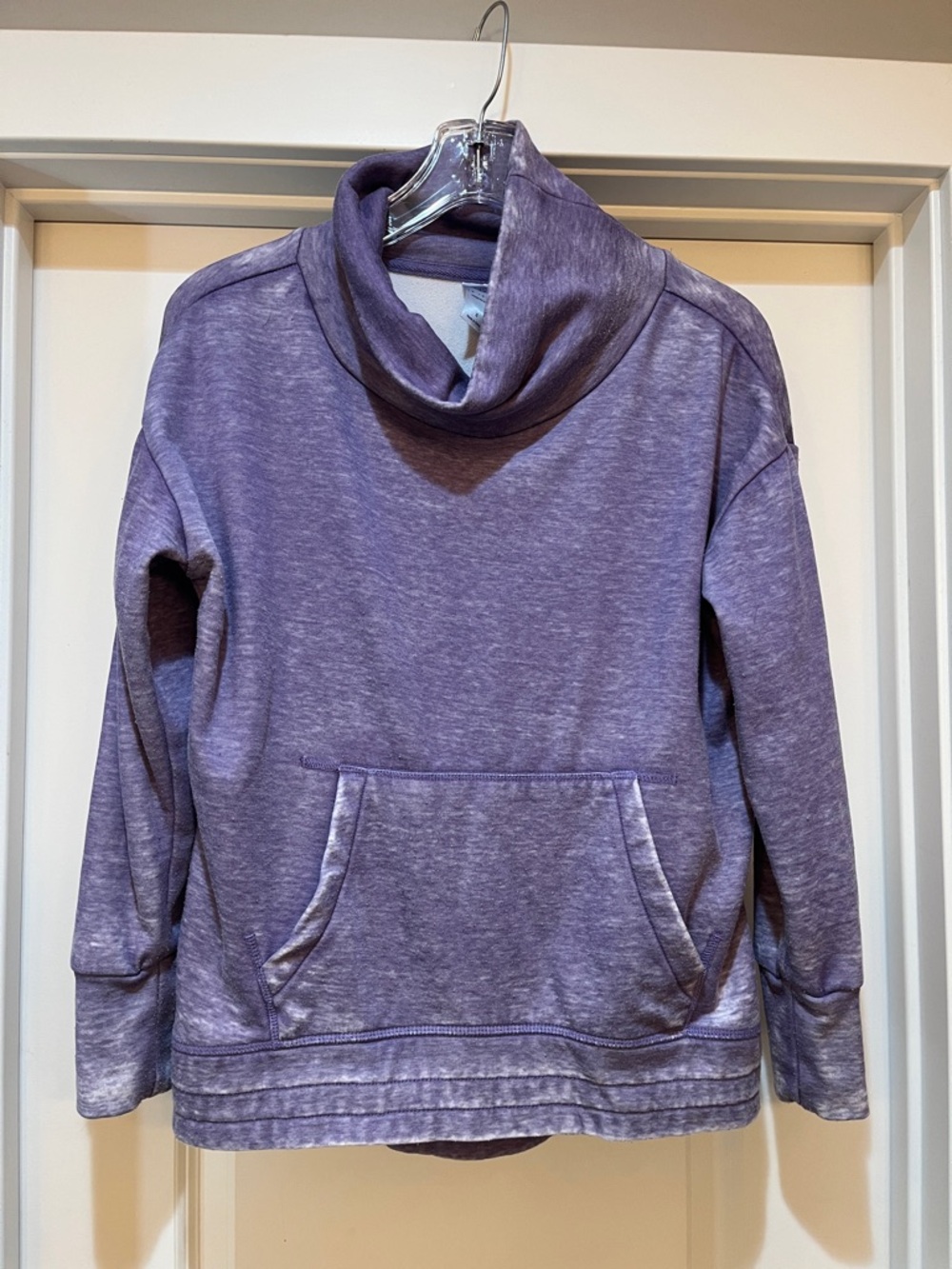 Lavender Cowl Neck Pullover Sweater with Kangaroo Pocket